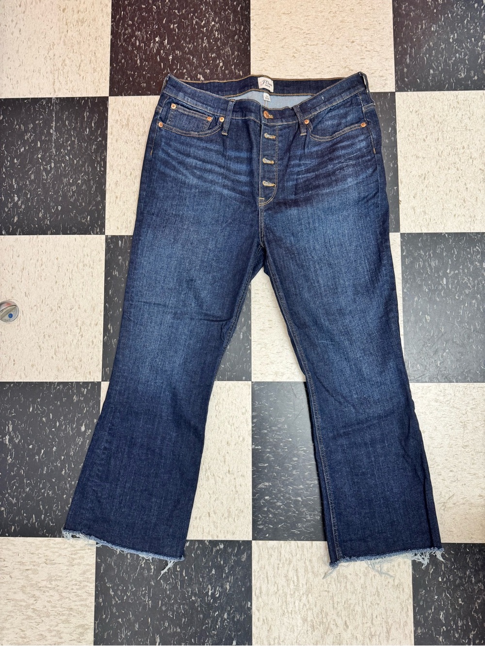 J. Crew Dark Indigo Button-Fly Cropped Flare Jeans